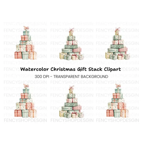 Christmas Gift Box Stacks Clipart Bundle