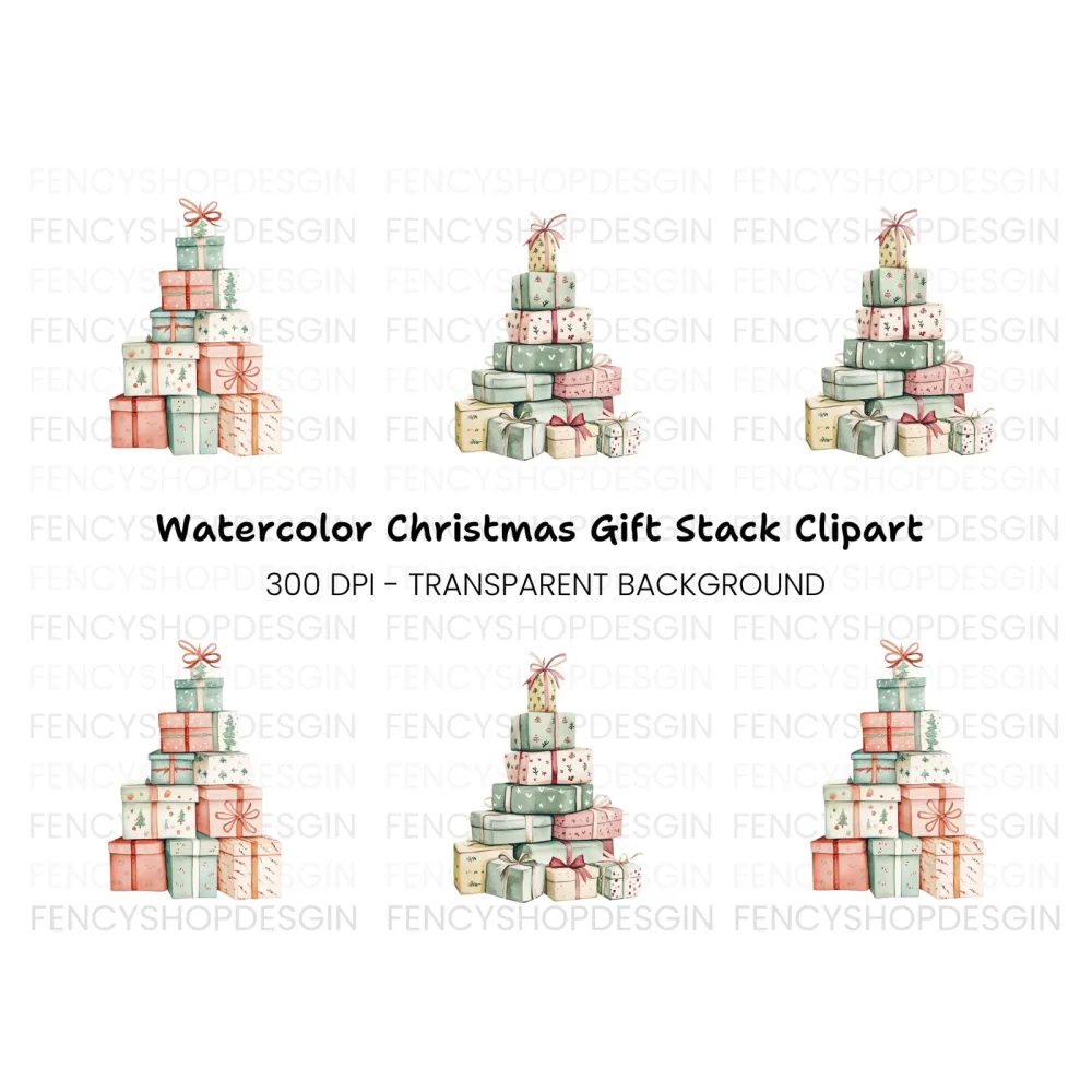 Christmas Gift Box Stacks Clipart Bundle