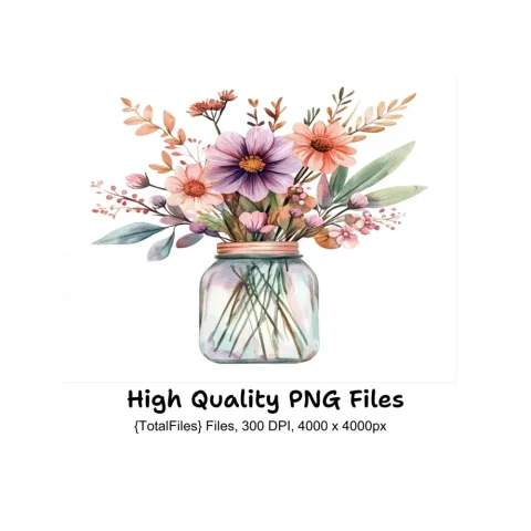 Floral Mason Jar Clipart Bundle