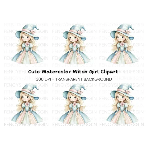 Cute Witch Girl Clipart Bundle