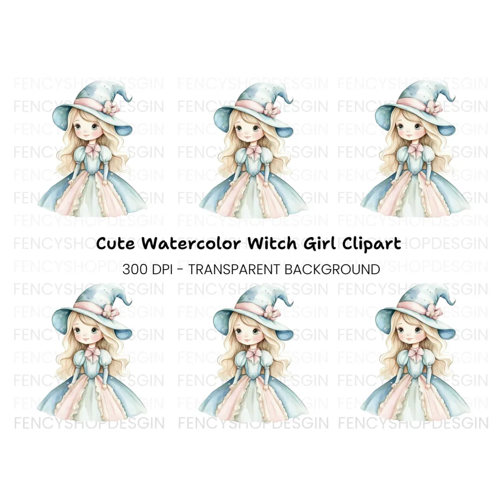 Cute Witch Girl Clipart Bundle