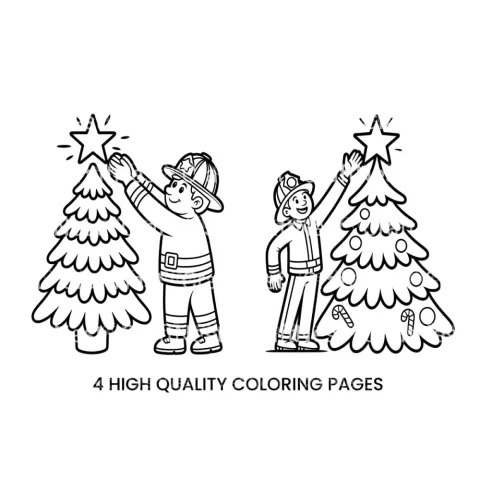 Firefighter Decorating Christmas Tree Coloring Books