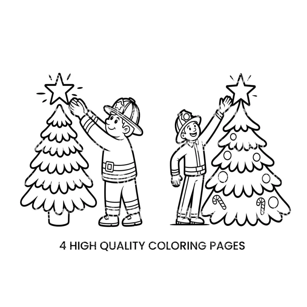 Firefighter Decorating Christmas Tree Coloring Books