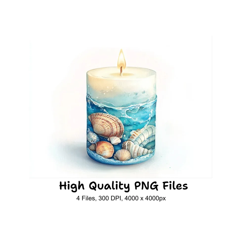 Coastal Seashell Candles Clipart Bundle
