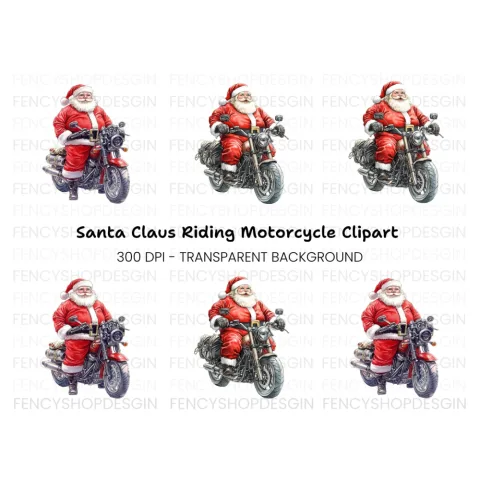 Santa Riding Motorcycle Christmas Clipart Bundle
