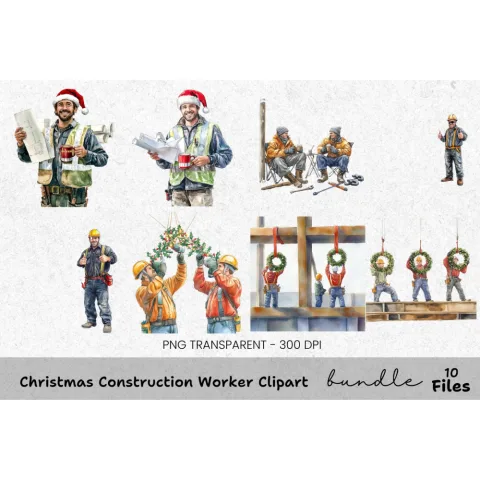 Christmas Construction Worker Clipart Bundle