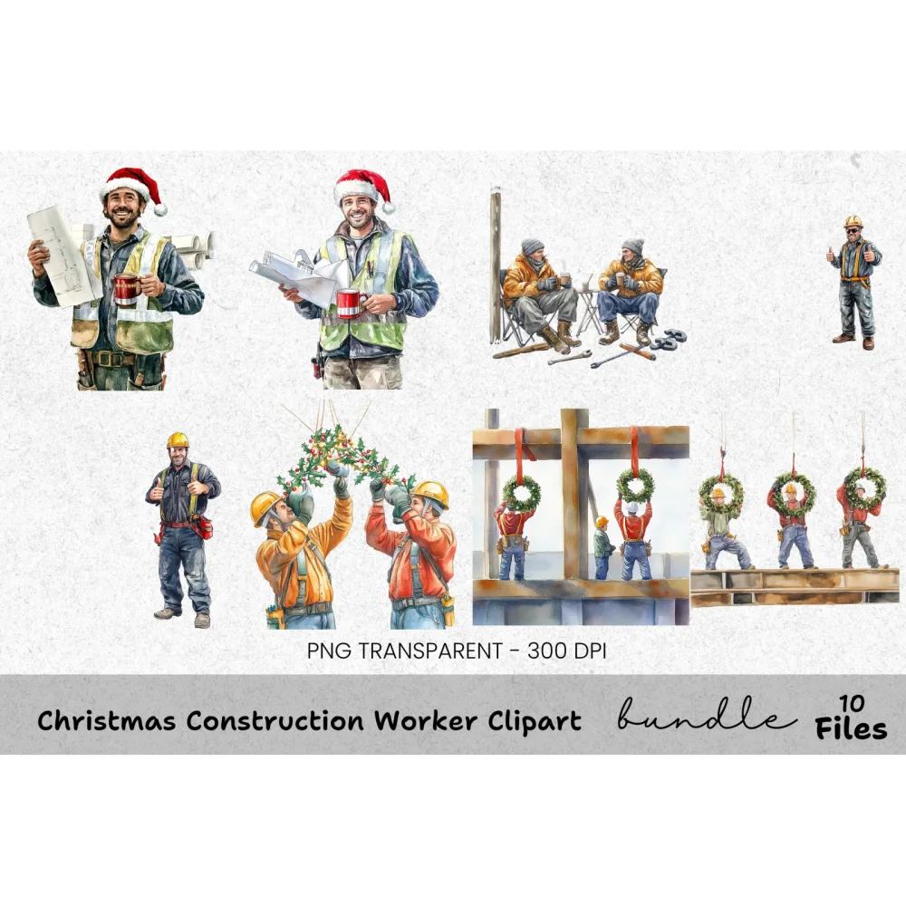 Christmas Construction Worker Clipart Bundle