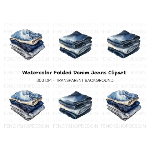 Folded Denim Jeans Clipart Bundle