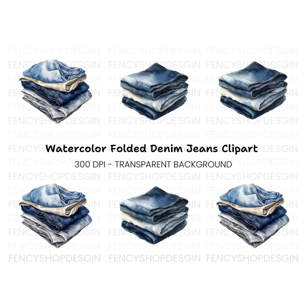 Folded Denim Jeans Clipart Bundle