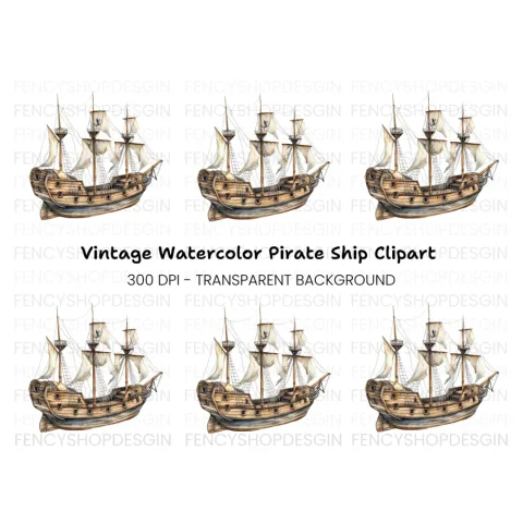 Vintage Galleon Ship Clipart Bundle