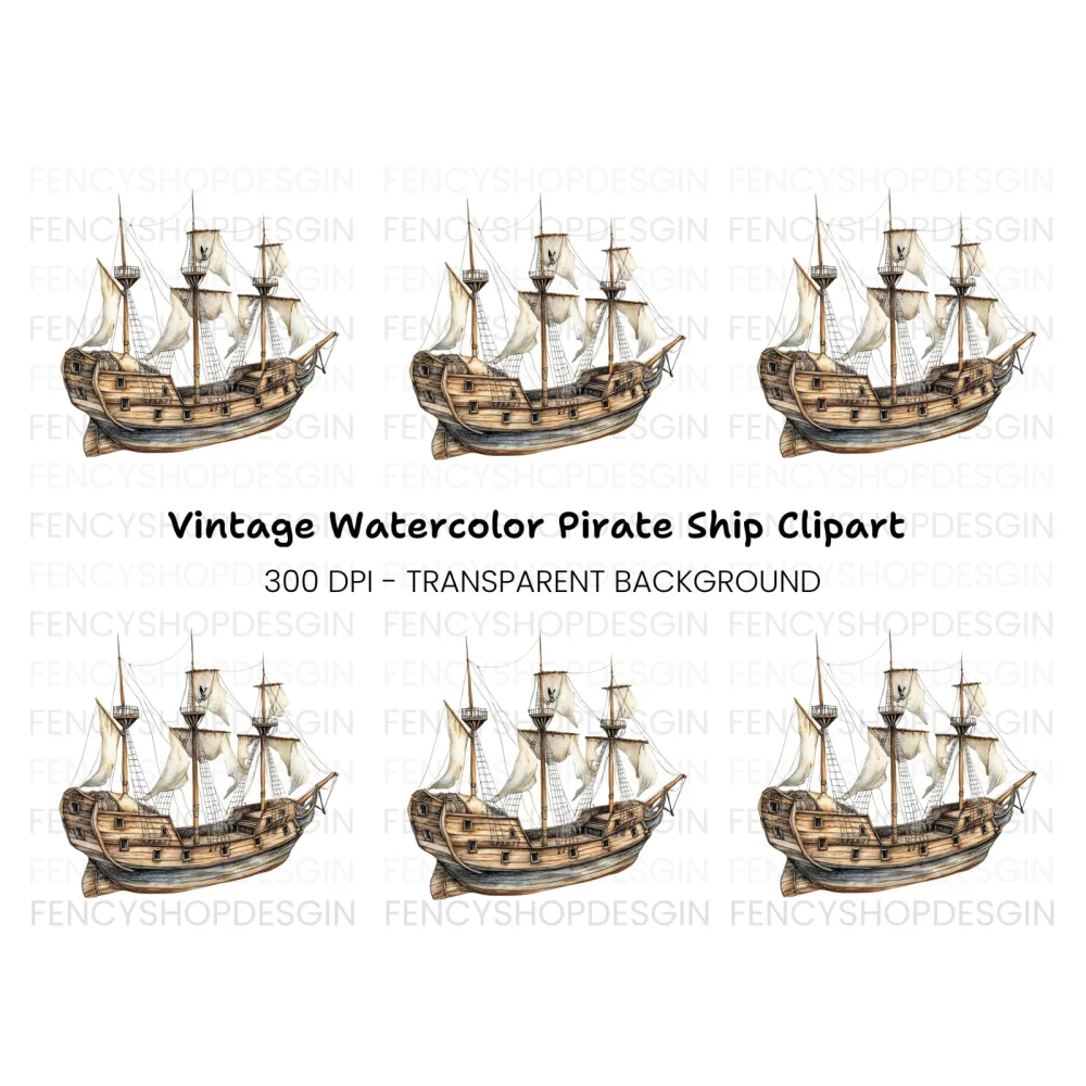 Vintage Galleon Ship Clipart Bundle