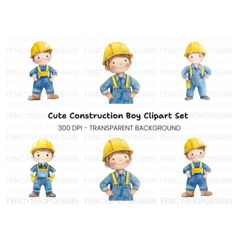 Cute Construction Worker Clipart Bundle