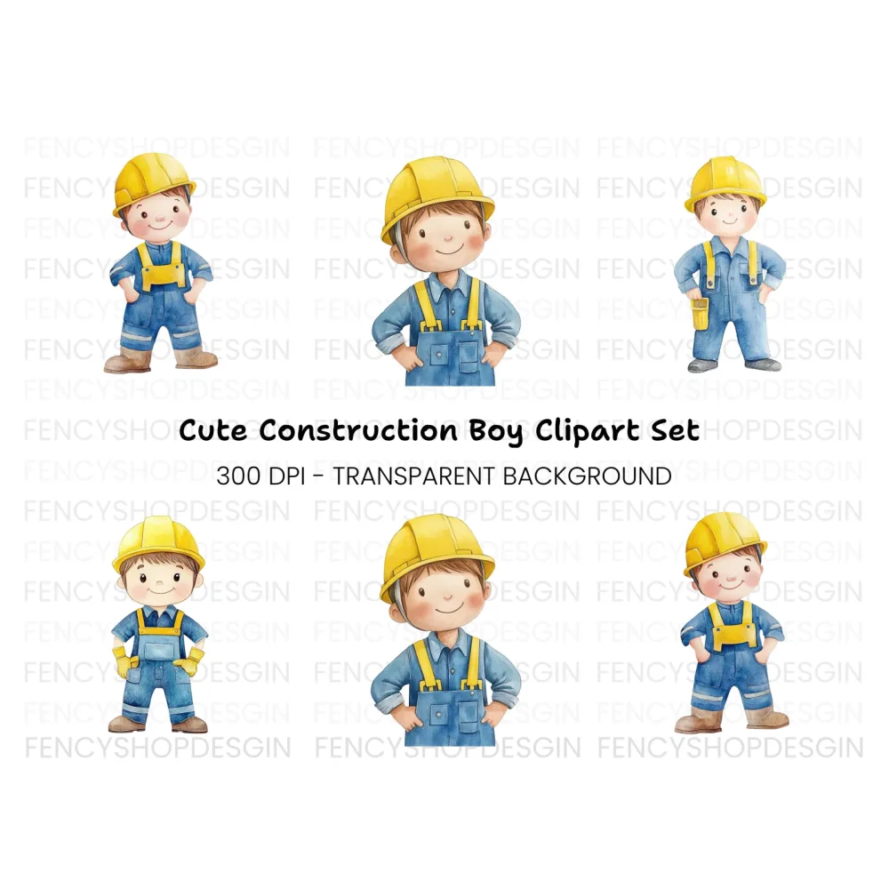 Cute Construction Worker Clipart Bundle