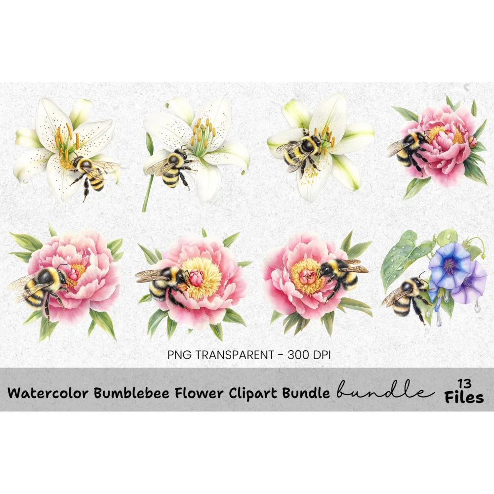 Bumblebee Flower Clipart Bundle