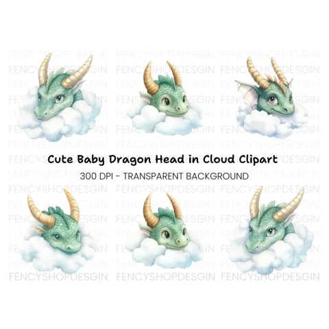 Cute Cloud Dragon Heads Clipart Bundle
