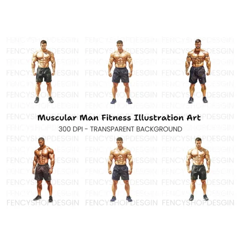 Muscular Men Fitness Clipart Bundle