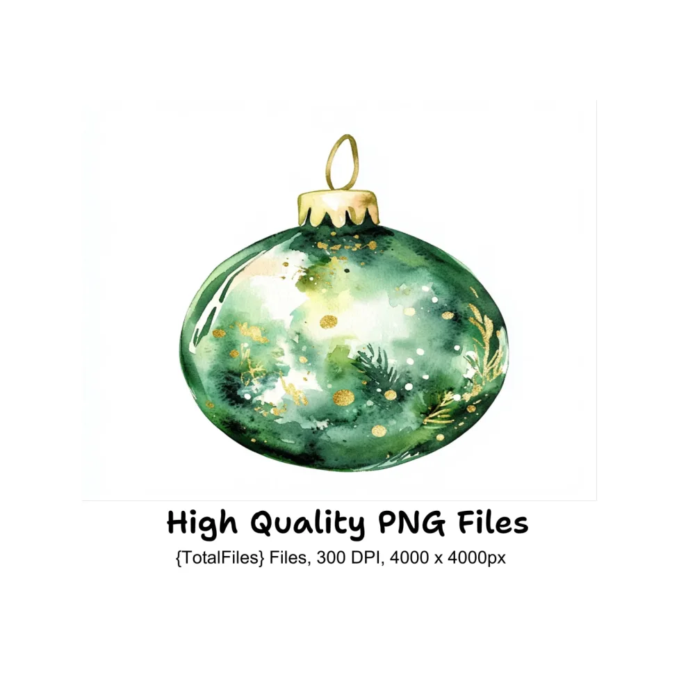 Green Christmas Ornaments Clipart Bundle