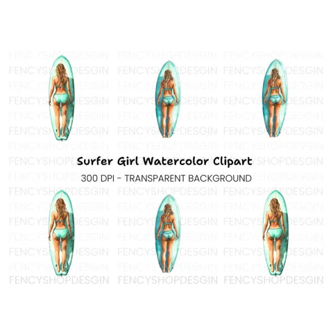 Female Surfer on Board Clipart Bundle