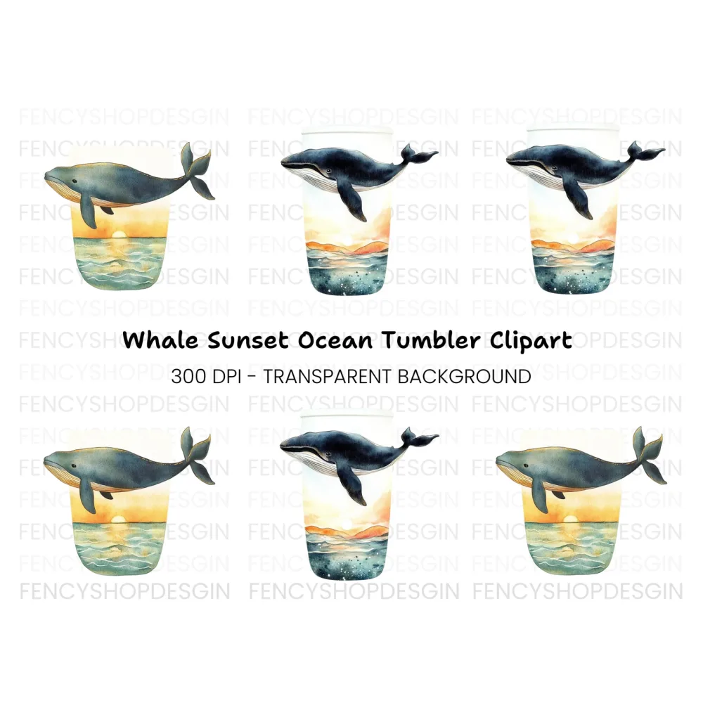Whale Sunset Tumbler Clipart Bundle