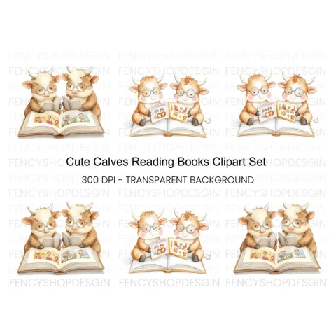 Smart Calf Reading Books Clipart Bundle