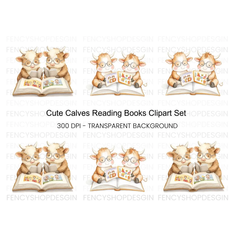 Smart Calf Reading Books Clipart Bundle