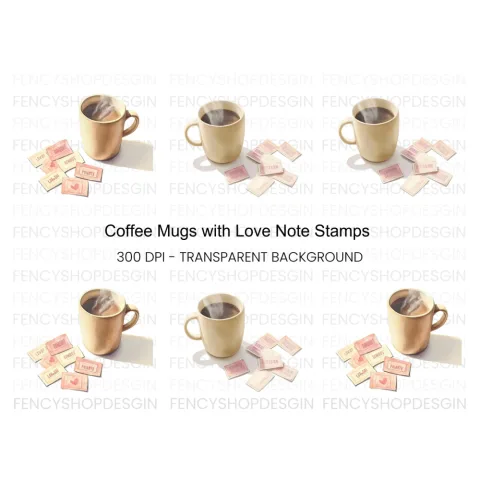 Coffee Mugs Love Notes Clipart Bundle