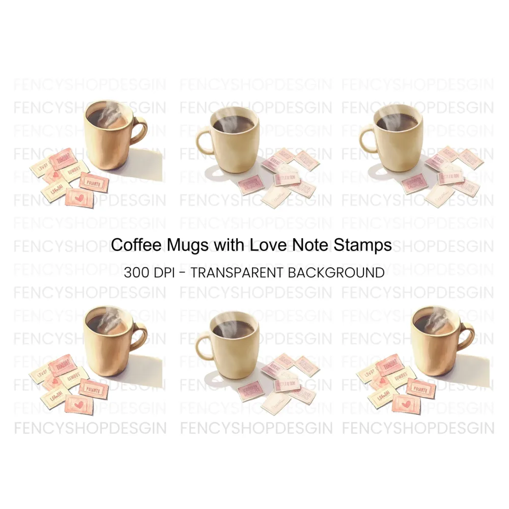 Coffee Mugs Love Notes Clipart Bundle