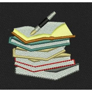 Stack of Books with a Pen Embroidery Design