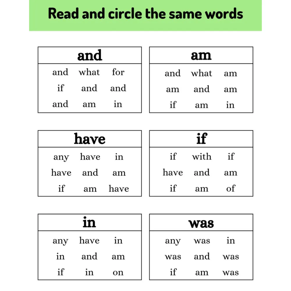 Sight Word Read and Circle Worksheets