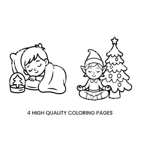 Christmas Elf and Sleeping Child Coloring Books