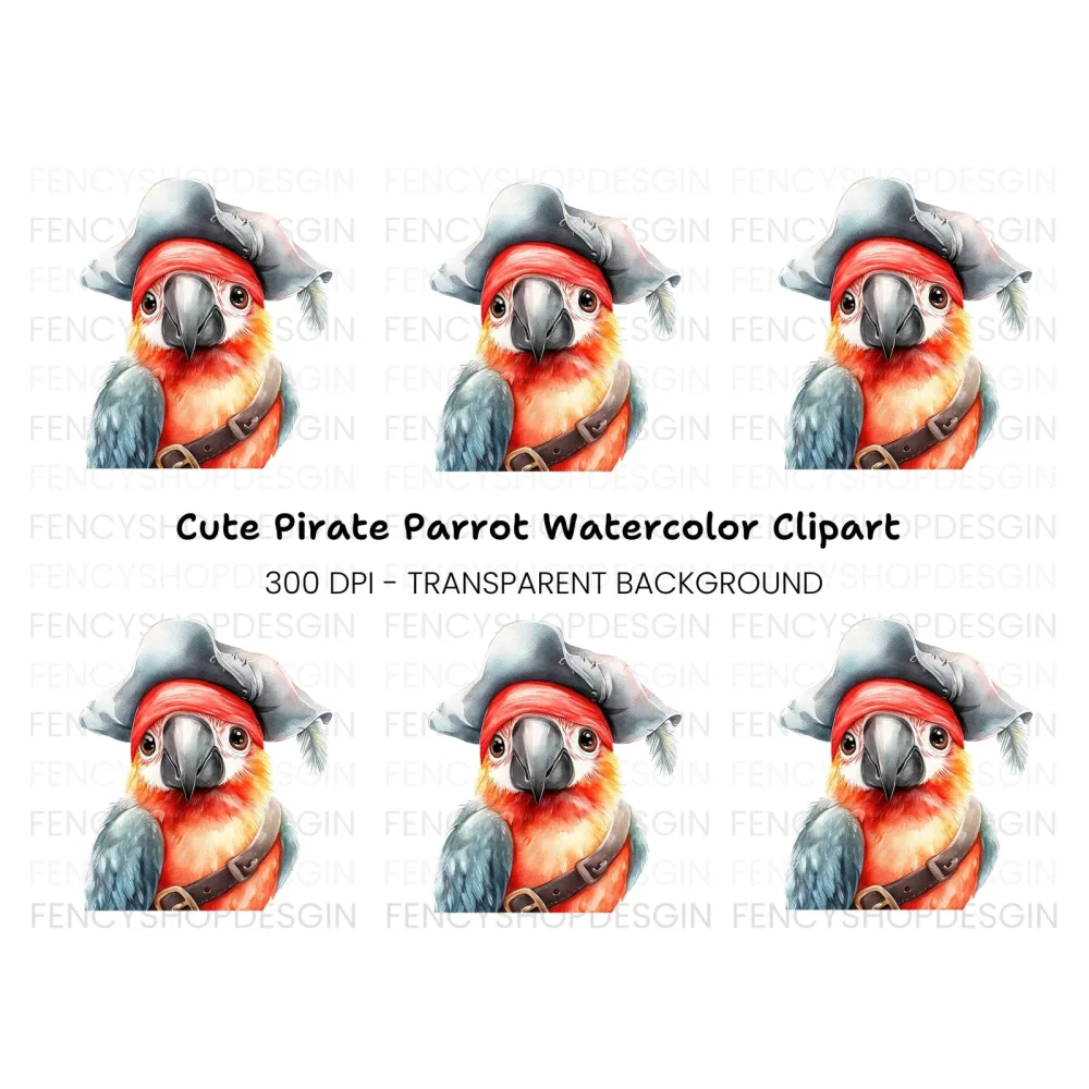Cute Pirate Parrot Clipart Bundle