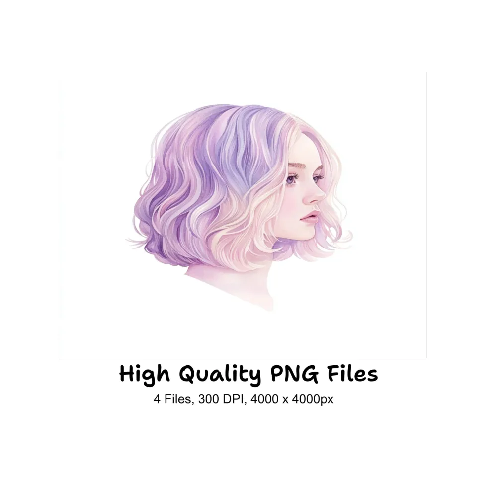 Pastel Wavy Bob Hair Clipart Bundle