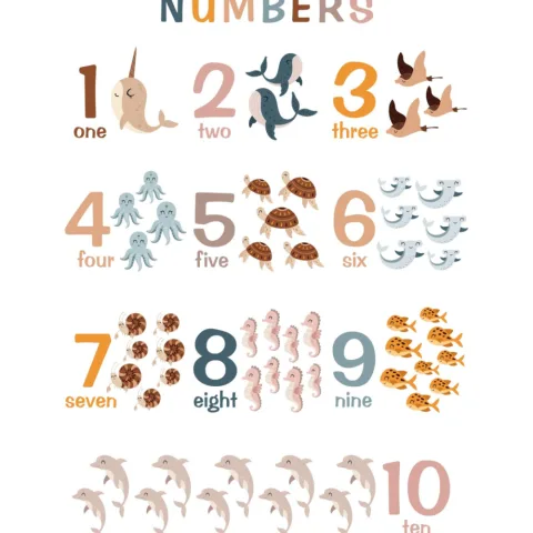 Numbers 1 10 Sea Animals Poster