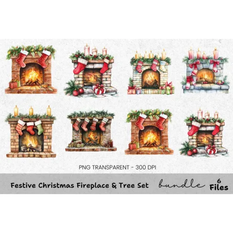 Christmas Fireplace Clipart Bundle