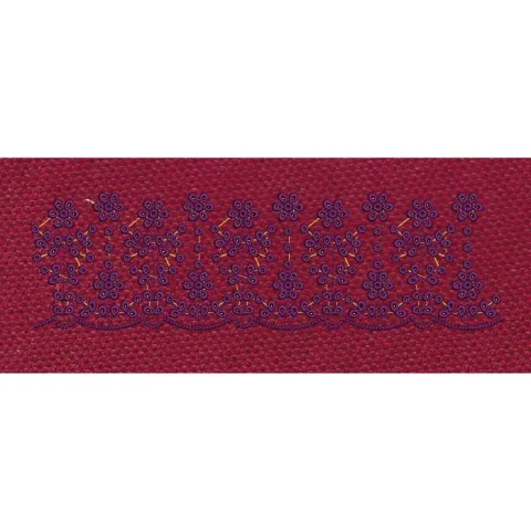 Purple Flower And Red Background Floral Border Embroidery Design