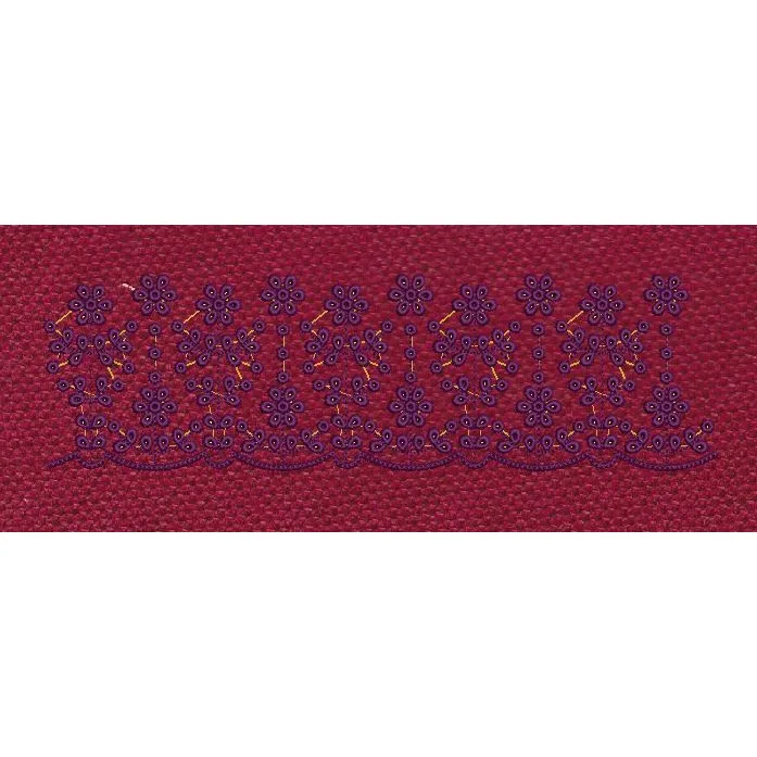 Purple Flower And Red Background Floral Border Embroidery Design
