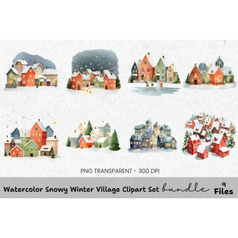 Winter Village Clipart Bundle