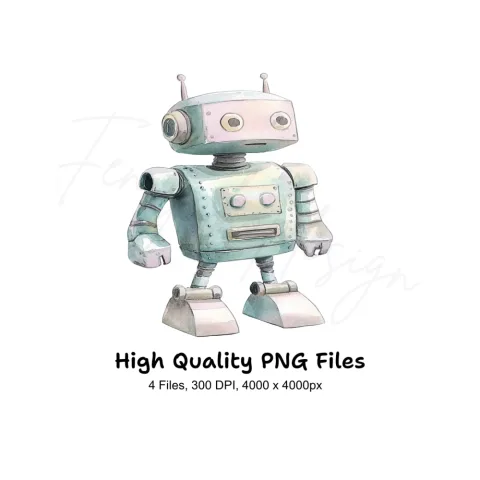 Vintage Style Robot Clipart Bundle