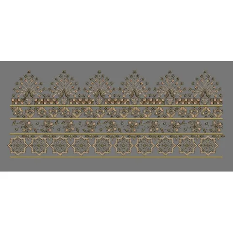 Multi Tier Plume and Star Lattice Border Embroidery Design