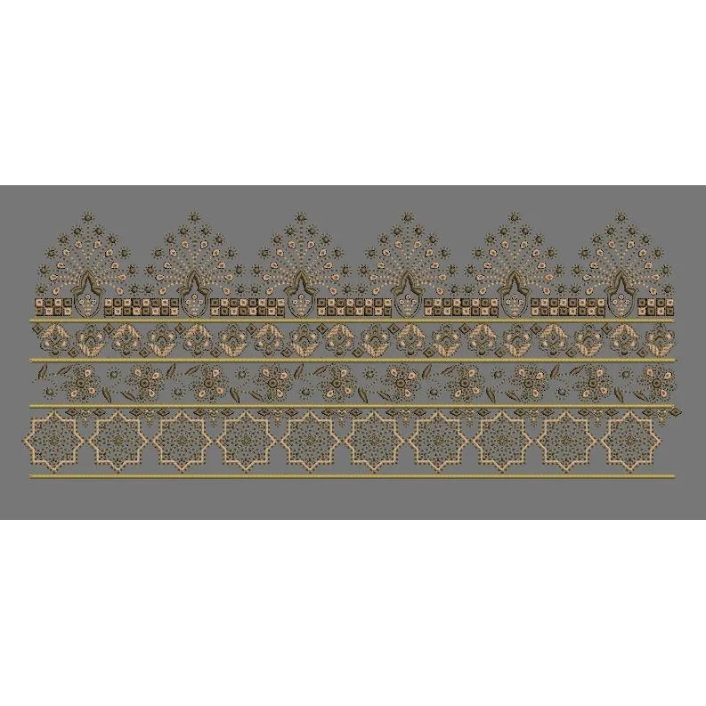 Multi Tier Plume and Star Lattice Border Embroidery Design