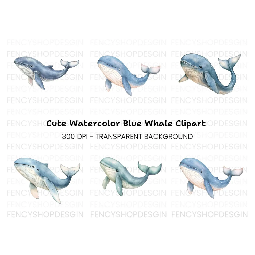 Blue Whale Clipart Bundle