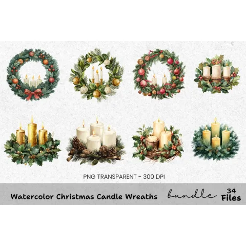 Christmas Advent Wreath Clipart Bundle