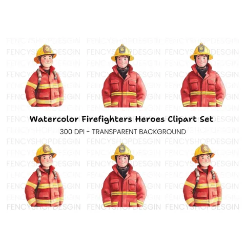 Cute Firefighters Clipart Bundle