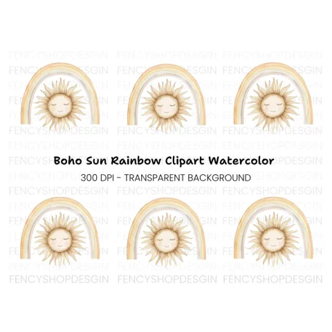 Sleeping Sun Under Boho Rainbow Clipart Bundle