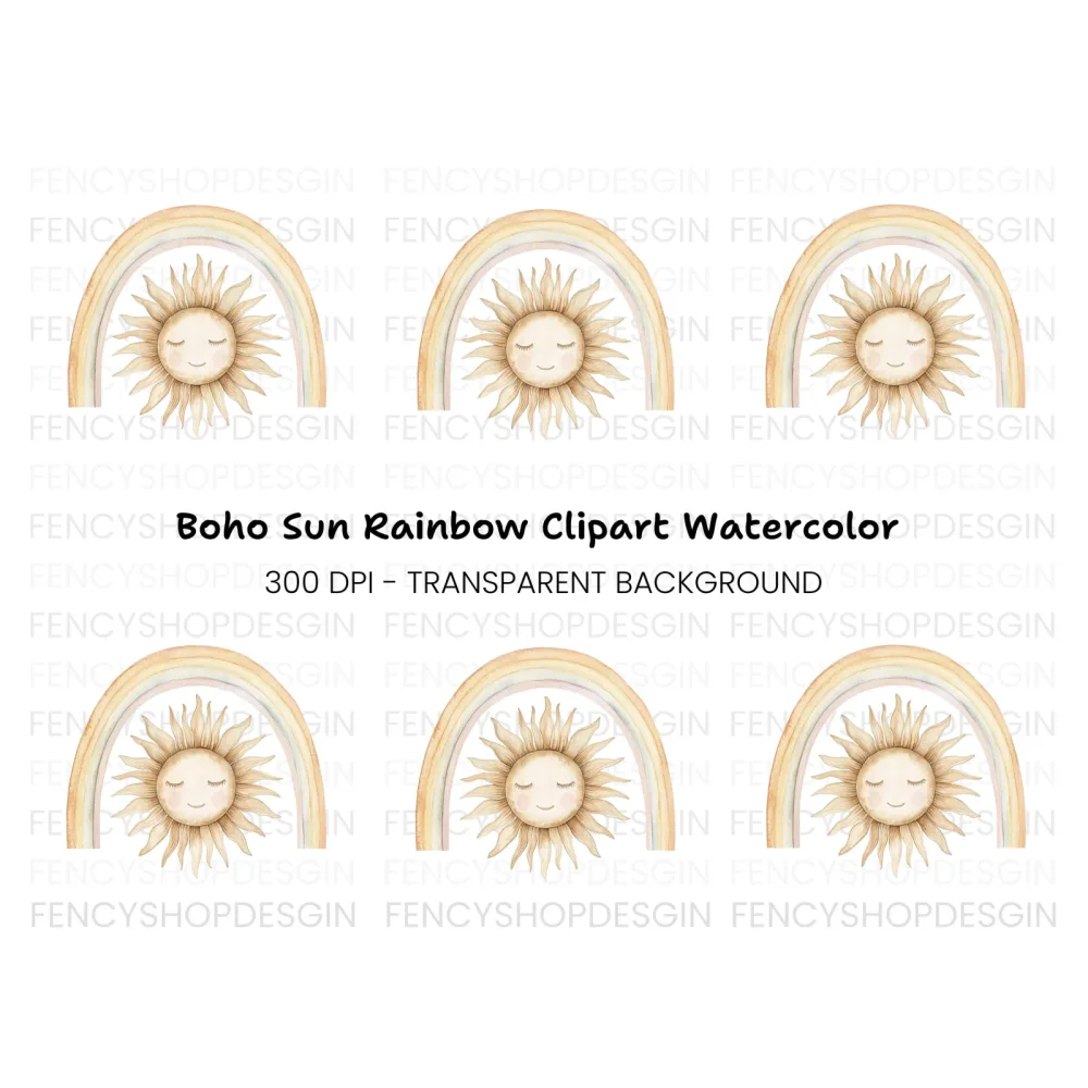Sleeping Sun Under Boho Rainbow Clipart Bundle
