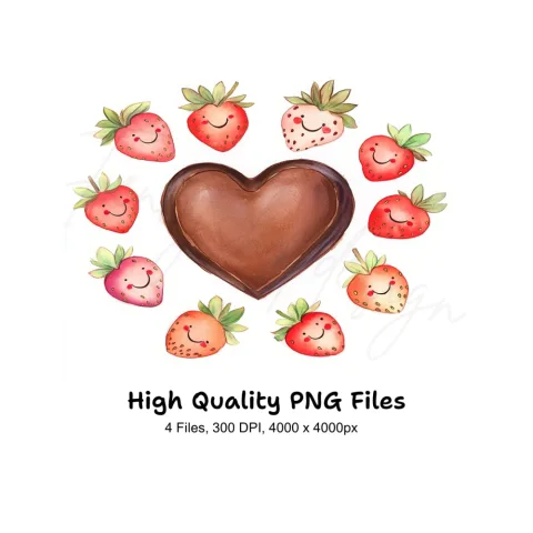 Cute Strawberry Chocolate Heart Clipart Bundle