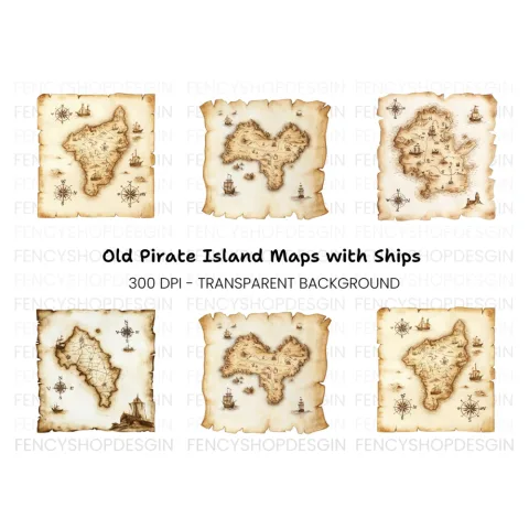 Vintage Treasure Island Map Clipart Bundle