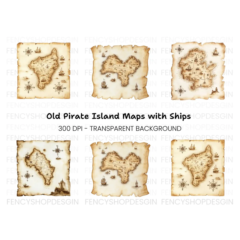 Vintage Treasure Island Map Clipart Bundle