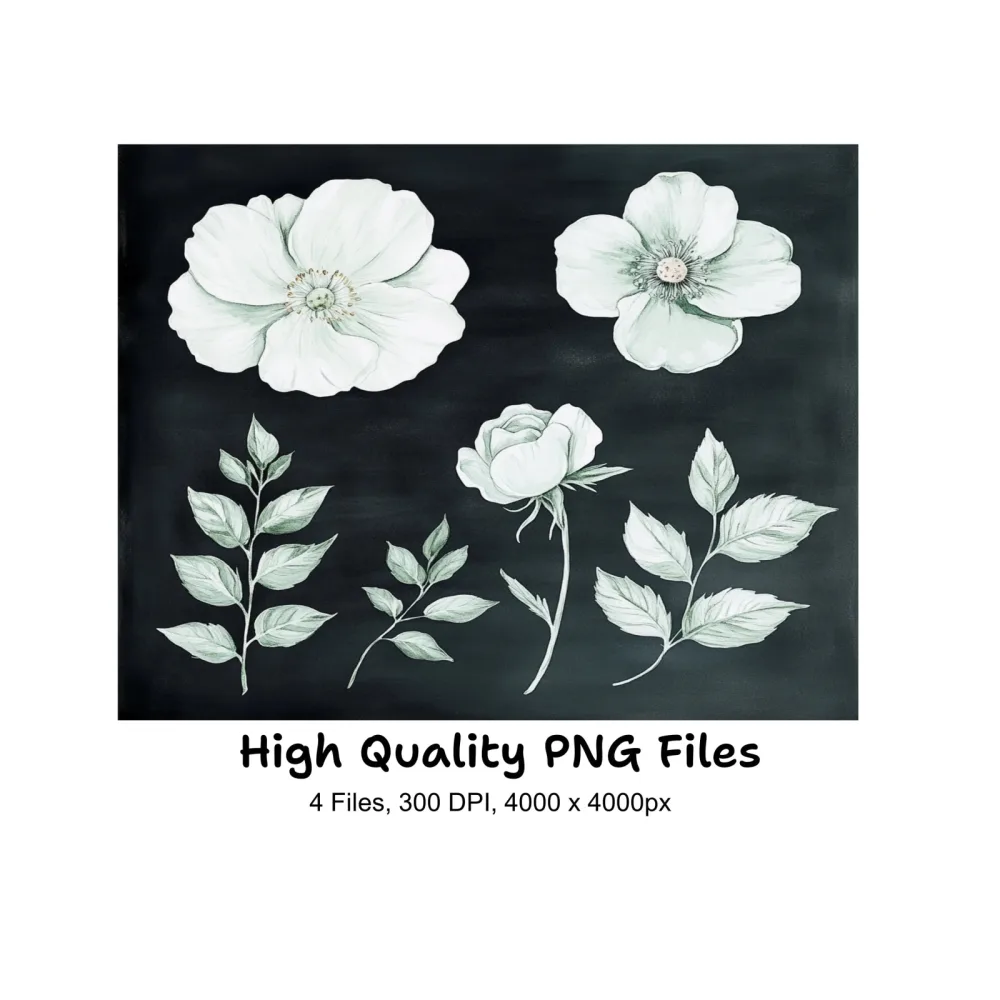 Elegant White Floral Clipart Bundle