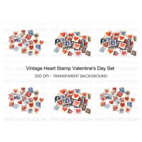 Vintage Heart Stamp Clipart Bundle